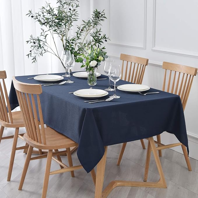 maxmill 2 Pack Rectangle 52 x 70 Inch, Navy Blue Textured Tablecloth Waterproof Spillproof Wrinkle Free Table Cloth for Kitchen Dining Decoration, Fabric Table Cover for Outdoor and Indoor Use