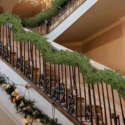 Lyrow 2 Pcs 15 ft Artificial Pine Greenery Garlands Deluxe Faux Thick Real Touch Winter Pine Garland Artificial Greenery Wreath for Table Fireplace Mantle Indoor Outdoor Christmas Decorations