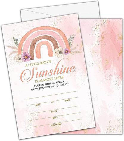 25 Boho Rainbow Baby Shower Invitation Cards With Envelopes (4" x 6") - Sunshine Baby Gender Reveal Party Invites For Adults Kids - Gender Neutral Baby Shower Party Decorations Supplies(YQK-B16)
