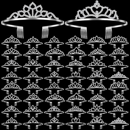 Riceshoot 50 Pcs Tiara Crowns Bulk for Women Crystal Princess Tiara Queen Rhinestone Crown with Comb Silver Bridal Wedding Headband for Women Prom Birthday Party Hair Accessory