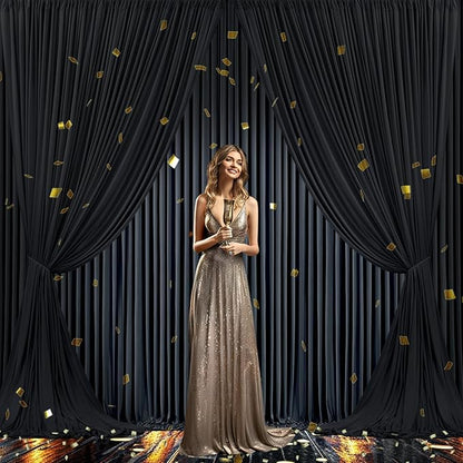10x10 Black Backdrop Curtain for Parties Wrinkle Free Black Photo Curtains Backdrop Drapes Fabric Decoration for Birthday Party Wedding 5ft x 10ft,2 Panels