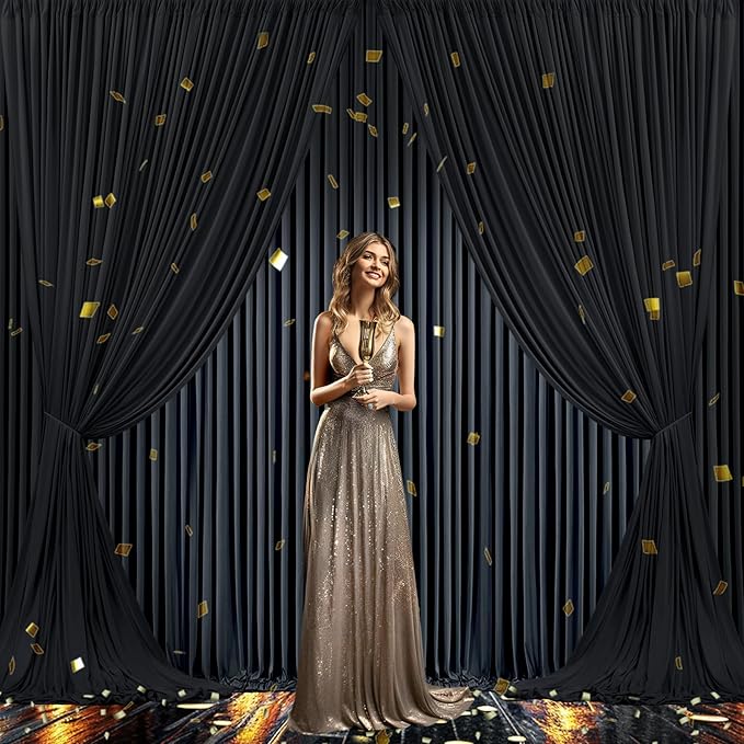 Black Backdrop Curtain for Parties Wrinkle Free Black Photo Curtains Backdrop Drapes Fabric Decoration for Birthday Party Wedding 5ft x 8ft,2 Panels