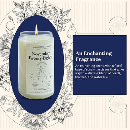 Birthdate Candles, November 28 - Sagittarius Zodiac Scented Candles Birthday Gift - Rose, Neroli & Water Lily Scent - All-Natural Soy & Coconut Wax, 60-80 Hour Burn Time - Made in USA