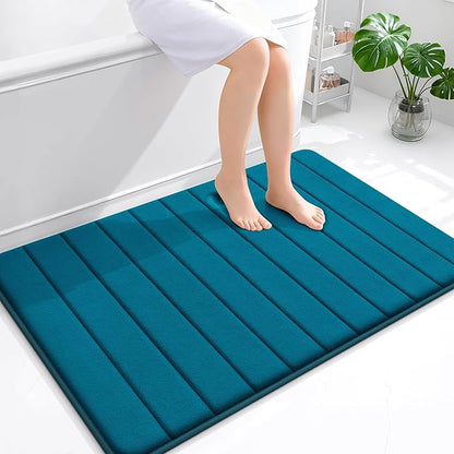 OLANLY Memory Foam Bath Mat 44x32, Super Soft Absorbent Bathroom Rugs, Quick Dry, Machine Washable Shower Floor Rugs, Bathmat Carpet, Bathroom Home Decor Accessories, Peacock Blue
