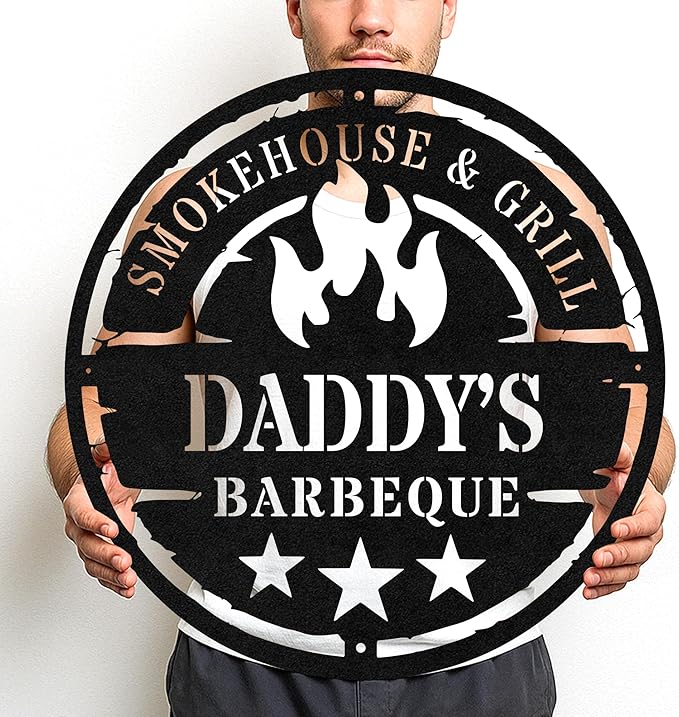 Custom Barbecue Lodge Metal Sign, Personalized Grill Name Cut Wall Art for Cabin, Rustic Patio and Outdoor Cooking Decor