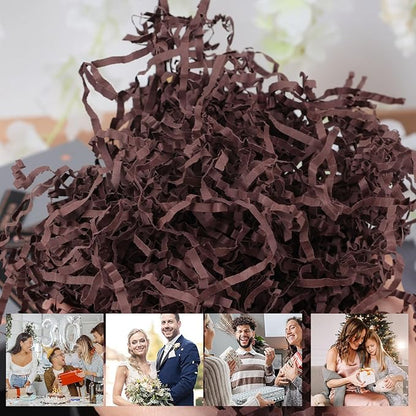 VGOODALL 2LB Crinkle Paper Filler, Dark Brown Shredded Confetti Paper for Gift Basket Filling Birthday Party Gift Box Wrapping Stuffing Supplies