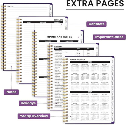2026 Planner, Weekly and Monthly Planner for Women, Jan 2026 - Dec 2026 Pretty 2026 Calendar Planner with Monthly Tabs, Inner Pocket, Spiral Binding, Perfect for Office Home School - 8.5" x 11", Purple Blocks