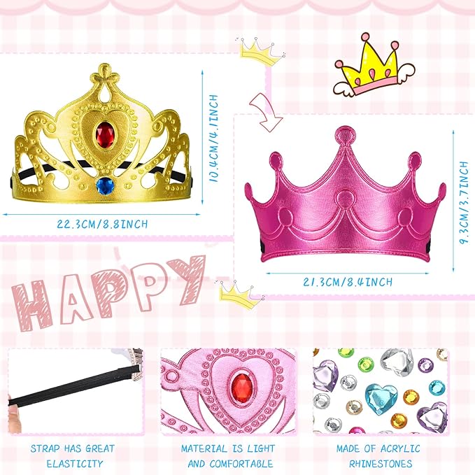 Yaomiao 44 Pcs Foam Crowns for Kids Princess Tiaras Crowns Bulk Diamond Sticker Making Kits for Birthday Party Supplies