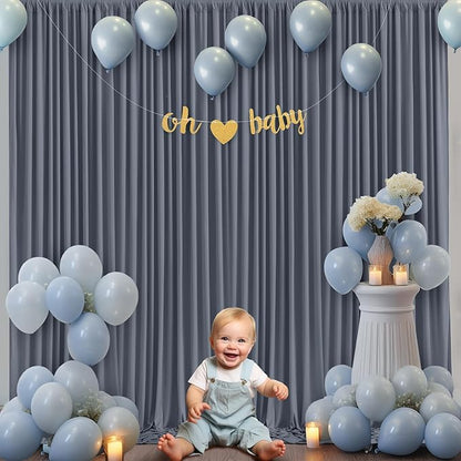 4 Panels Charcoal Backdrop Curtain for Parties Wedding Wrinkle Free Silver Grey Photo Curtains Backdrop Drapes Fabric Decoration for Birthday Party Baby Shower 20ft(W) x 10ft(H)