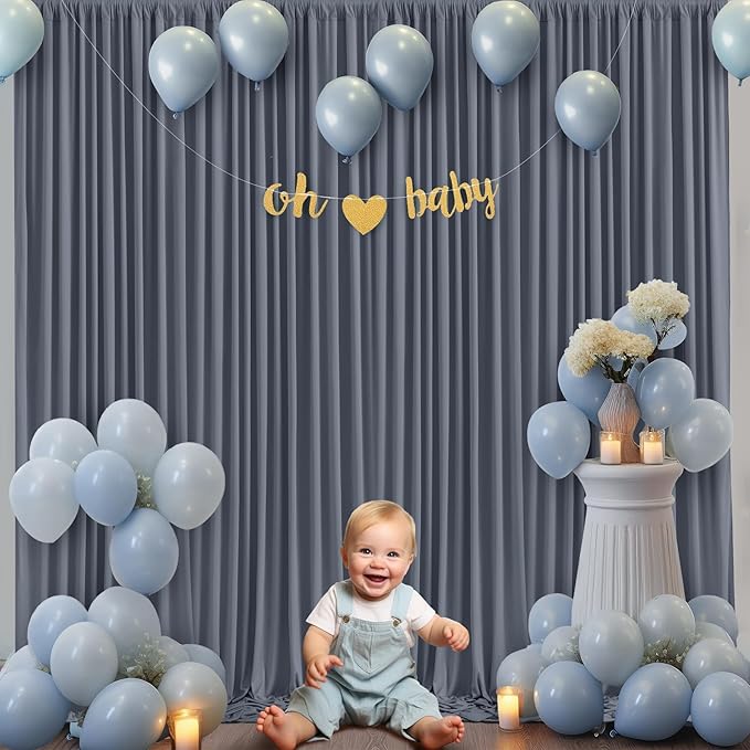 Charcoal Backdrop Curtain for Parties Wedding Wrinkle Free Silver Grey Photo Curtains Backdrop Drapes Fabric Decoration for Birthday Party Baby Shower 5ft x 8ft,2 Panels