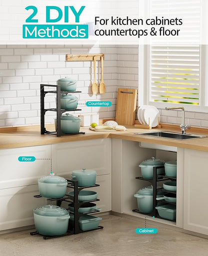 ORDORA 6-Tier Pots and Pans Organizer under Cabinet, Kitchen Cabinet Organizers and Storage, Heavy Duty Pots and Pan Storage Rack Organizer inside Cabinet, Adjustable Pot Rack