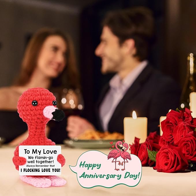 Anniversary Women Gifts for Girlfriend Wife Christmas Stocking Stuffers Gifts for Her Valentine's Day Birthday I Love You Romantic Gift for Couple Easter Funny Handmade Crochet Animals Flamingo Decor