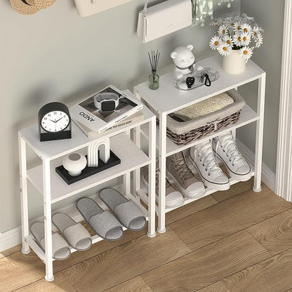 Narrow Side Table for Small Space, 2-Tier Small End Table with Shelf Holder, Slim Nightstand, Skinny Snack Couch Table in Living Room, Bedroom, Study, Kitchen and Balcony (White)