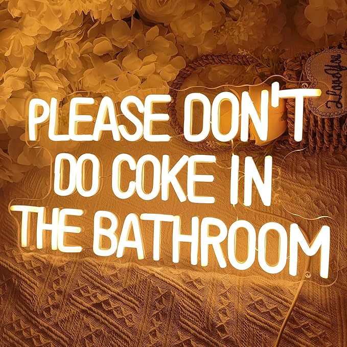 SYLHOME Please Don't Do Coke in the Bathroom Game Room Bedroom Bar Store Wall Decor Sign Birthday Christmas Party Backdrop Gifts USB 16.9"X9.2" Warm