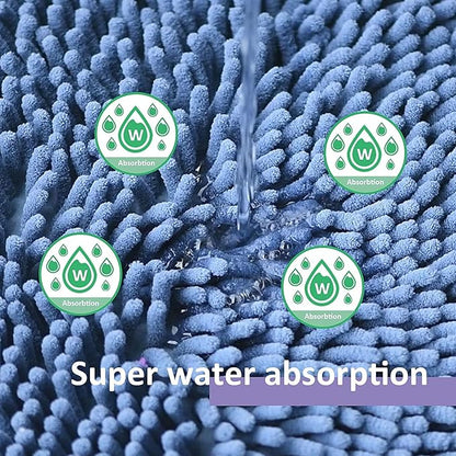Blue Bathroom Rugs Chenille Bath Mats Set 3 Piece Extra Soft and Absorbent Shaggy Rugs, Machine Wash and Dry, Perfect Plush Bath Mats for Tub, Shower, Bathroom Decor, Washable Carpets Set