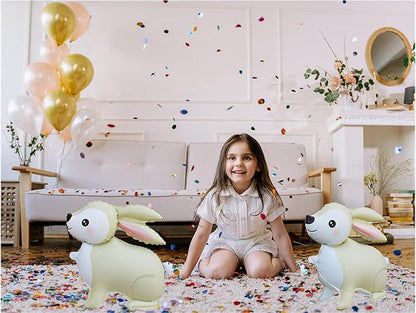 Cute Cartoon Bunny Standing Balloon,23in Cream White Rabbit Balloons Decorations for Animals Theme Birthday Party, Baby Shower, Gender Reveal,Easter Balloons,Set of 2