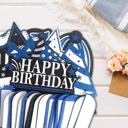 Happy 30th Birthday Decorations,30th Bday Blue Glitter Shiny Stand Honeycomb Table Centerpieces - Cheers to Thirty Years Old Birthday Party Photoprop Gift Sign.