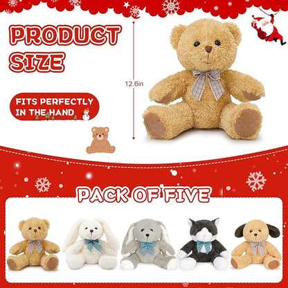 MaoGoLan 5 Pack Soft Stuffed Animals Bulk 13'' Cute Plush Toys Party Favors Bundle for Kids Teens Girls - Teddy Bear, Floppy Bunnies, Dog, Cat - Baby Shower Decor Christmas Easter Gift