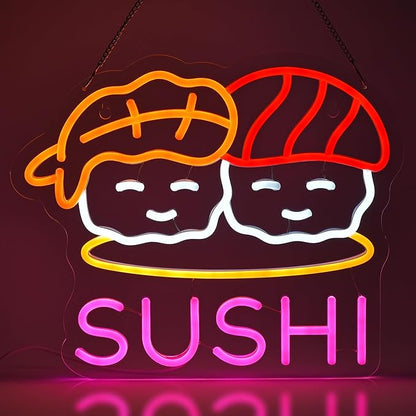 Sushi Neon Sign for Wall Decor Led Neon Lights for Business Light Up Sign 15" x 12.6" USB Powered for Home Bar Kitchen Japanese Restaurant Supermarkets Decoration