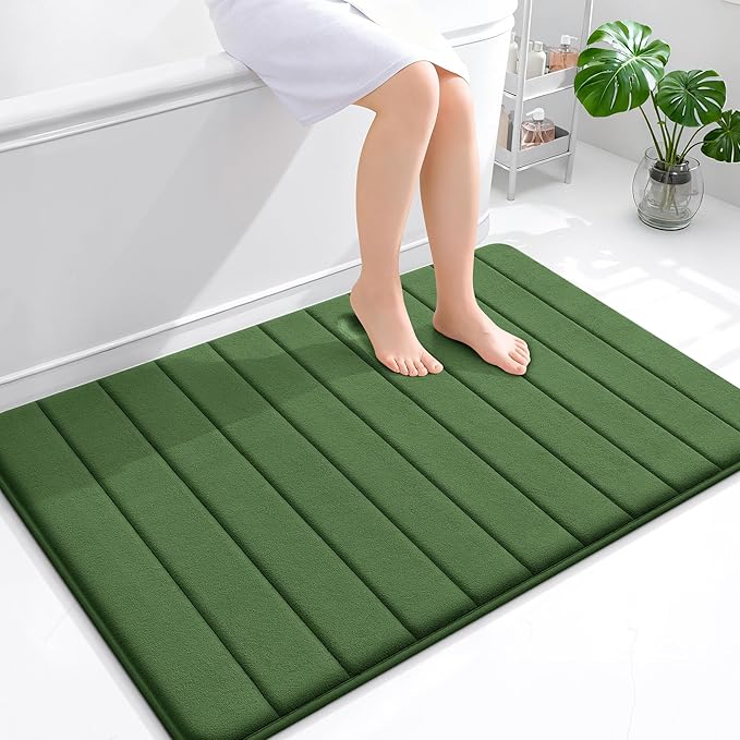 OLANLY Memory Foam Bath Mat 44x32, Super Soft Absorbent Bathroom Rugs, Quick Dry, Machine Washable Shower Floor Rugs, Bathmat Carpet, Bathroom Home Decor Accessories, Olive Green