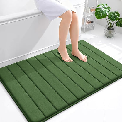 OLANLY Memory Foam Bath Mat 44x32, Super Soft Absorbent Bathroom Rugs, Quick Dry, Machine Washable Shower Floor Rugs, Bathmat Carpet, Bathroom Home Decor Accessories, Olive Green