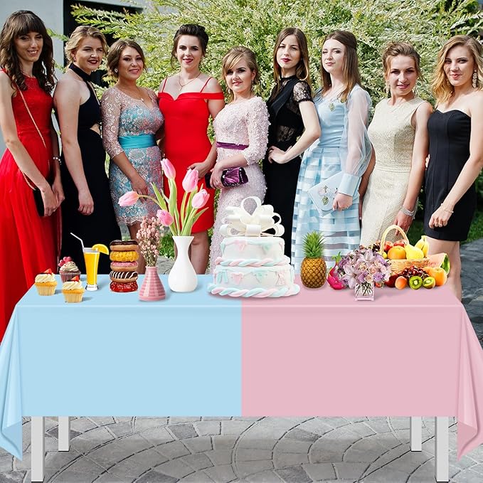 MASHAN 6Pack Gender Reveal Tablecloths, Disposable Plastic Pink and Blue Tablecloth, Rectangle Table Covers for Boy or Girl Baby Shower Party Decorations,54×108 Inch