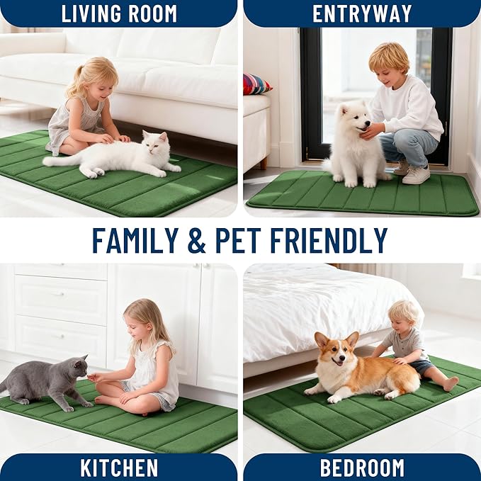 OLANLY Memory Foam Bath Mat 30x20, Super Soft Absorbent Bathroom Rugs, Quick Dry, Machine Washable Shower Floor Rugs, Bathmat Carpet, Bathroom Home Decor Accessories, Olive Green