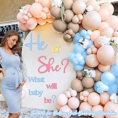 Large Wooden Gender Reveal Party Signs for Backdrop He or She Sign Decoration Decals Peel and Stick What Will Baby Be Decor Sticker for Balloon Arch Baby Gender Welcome Sign Girl or Boy Party Supplies