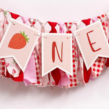 Berry First Birthday High Chair Banner - Strawberry Highchair Banner 1st Birthday, Berry Sweet One Party Decorations for Cake Smash, Photo Props