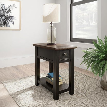 Signature Design by Ashley Tyler Creek Chair Side End Table, Plank-styled Top, Smooth-gliding Drawer, Wood, 14.13" W x 24.13" D x 24.13" H, Light Brown & Whitewash