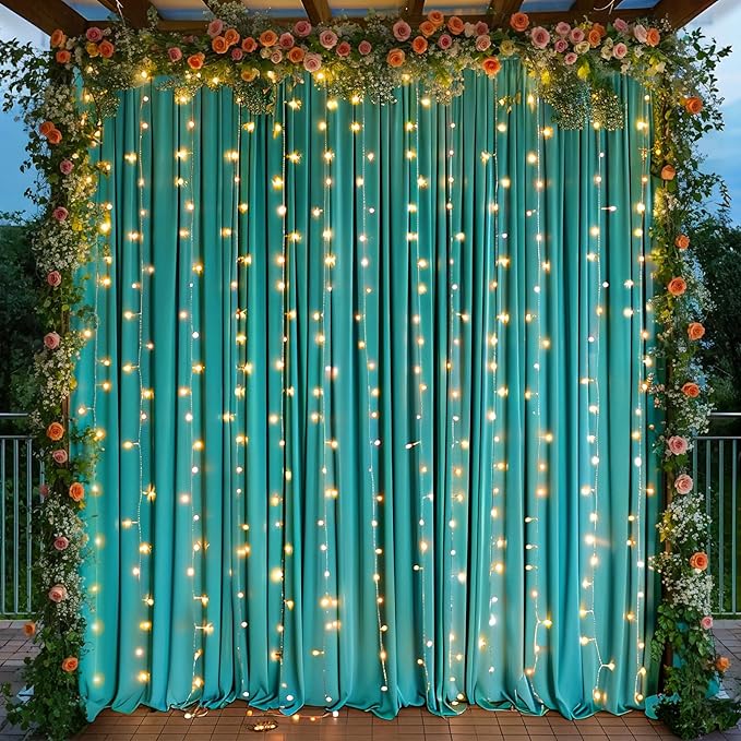 Turquoise Backdrop Curtain for Parties Wrinkle Free Photo Curtains Backdrop Drapes Fabric Decoration for Baby Shower Wedding Birthday Party 5ft x 7ft,2 Panels