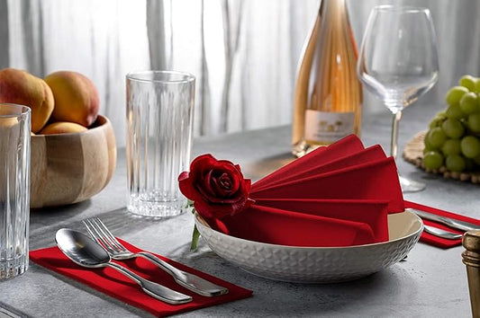 100 Linen-Feel Colored Paper Napkins - Decorative Cloth-Like Brighet Red Dinner Napkins - Soft And Absorbent. For Kitchen, Party, Wedding, Bathroom Or Any Occasion. (Pack of 100)