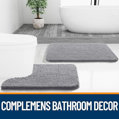 OLANLY Bathroom Rugs 24x16, Extra Soft Absorbent Chenille Bath Rugs, Rubber Backing Quick Dry, Machine Washable Bath Mats for Bathroom Floor, Tub and Shower, Home Decor Accessories, Grey