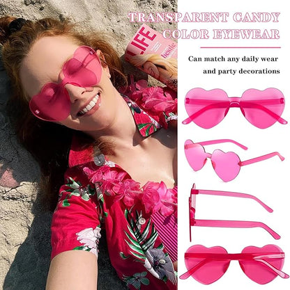 SUNOVELTIES 18 Heart Shape Rimless Sunglasses Transparent Candy Color Party Glasses Colored Eyewear for Women