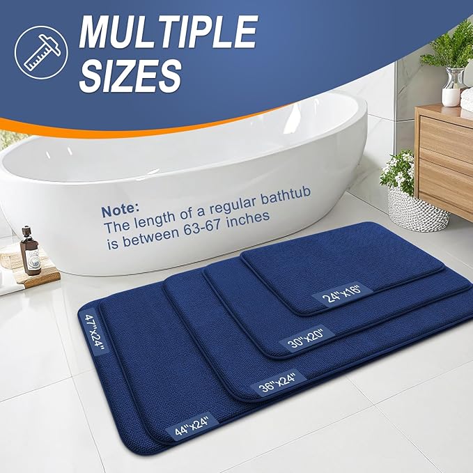 OLANLY Thick Memory Foam Bath Mat Rug 47x32, Extra Soft Absorbent Bathroom Rug, Quick Dry Bath Mats, Non-Slip, Machine Washable Carpet for Bathroom, Tub and Shower, Home Decor Accessories, Navy