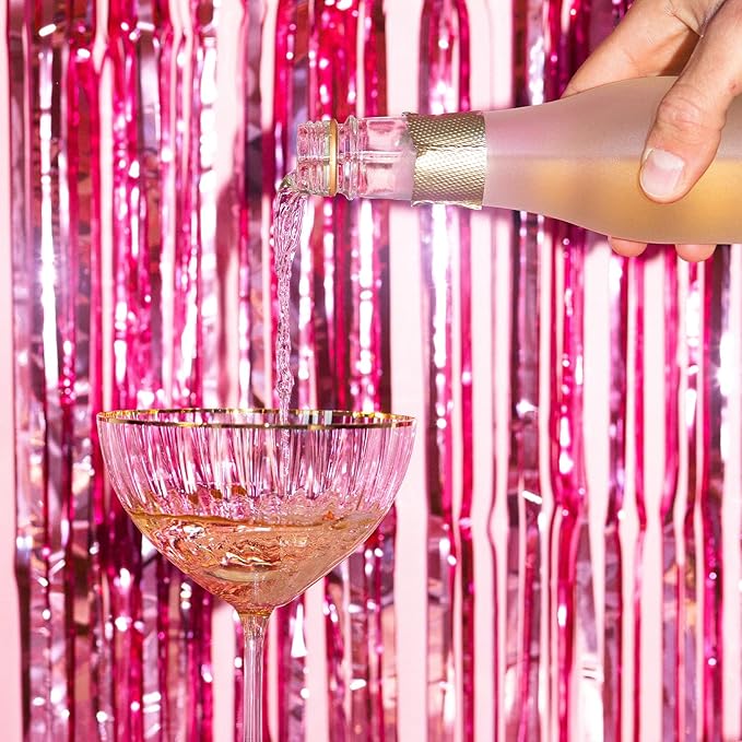 10 Pack Pink Backdrop Curtain 3.2ft x 8.2ft Metallic Tinsel Foil Fringe Curtains Photo Booth Background for Birthday Party Decoration Baby Shower Engagement Wedding Christmas Decoration (Pink)