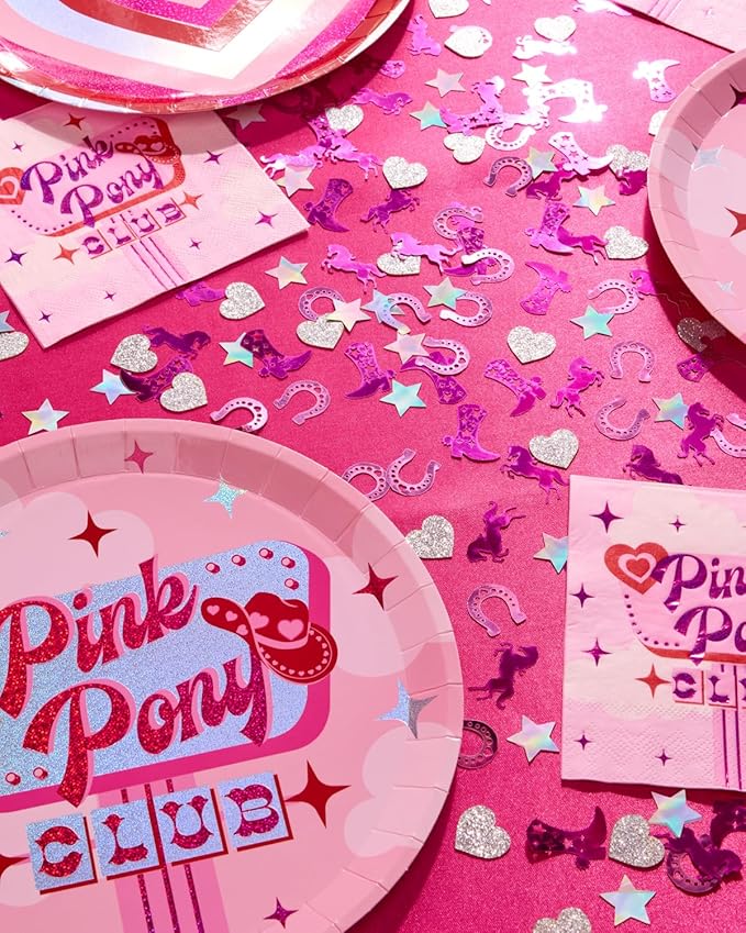 xo, Fetti Pink Pony Club Confetti - 200 pcs | Cowgirl Tablescape, Silver Glitter Bachelorette, Western Table Decor, Birthday Decorations, Cute Party Supplies