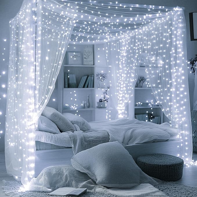 Joomer Battery String Lights, 4 Pack Total 64FT 200 LED Battery Operated String Light, Twinkle Fairy Lights with Timer for Home, Garden, Store, Party, Holiday, Indoor Decor(White)
