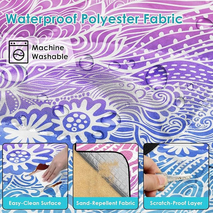 Waterproof Picnic Outdoor Blanket, 79" x 59" Sandproof Foldable Large Picnic Blanket for Beach, Camping, Park, Travel, Concert, Great Gift for Families and Couples (Hand Drawing)