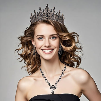 Kamirola Tiaras and Crowns for Women,Tiaras Earrings Necklace, Crystal Bridal Jewelry Set (TR48)