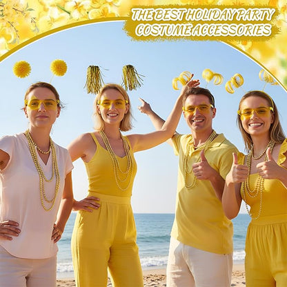 50 Pcs Gold Holiday Team Spirit Party Accessories Pom Pom Party Headbands Star Shape Sunglasses Bead Necklaces Stuff Favors for Birthday Wedding Supplies(Classic)