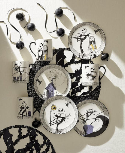 Lenox Dinnerware Set, Nightmare Before Christmas Accent Plates Set For 4, Jack Skellington, Halloween Decor Indoor, Porcelain, Dishwasher Safe, Microwave Safe, Halloween Dishes (White/Black, 4 Pieces)