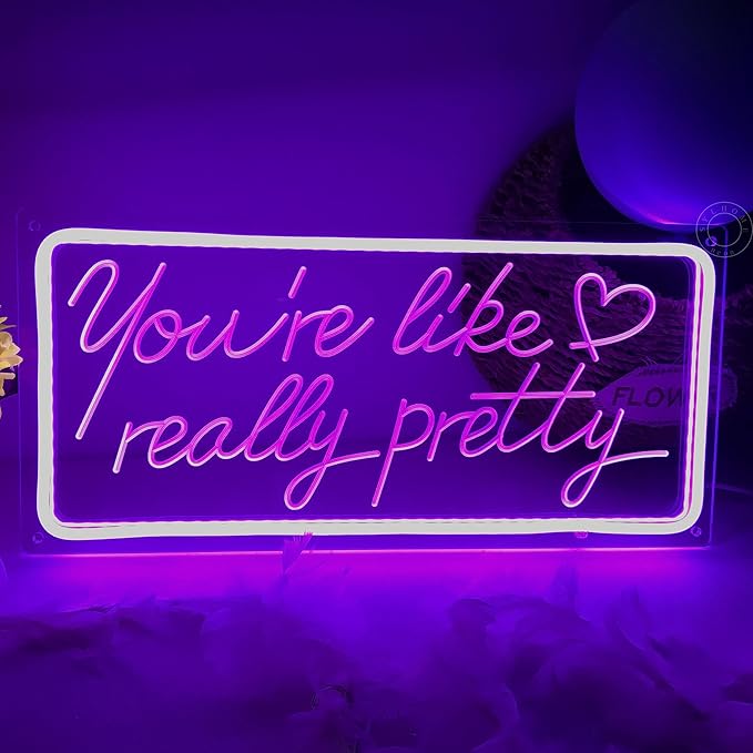 SYLHOME Purple You're Like Really Pretty Led Neon Light Sign USB Gorgeous Girls Bedroom Kids Room Wall Decor Sign Wedding Birthday Party Salon Bar 15.8"X7.5" 5V
