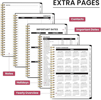 2026 Planner, Weekly and Monthly Planner for Women, Jan 2026 - Dec 2026 Pretty 2026 Calendar Planner with Monthly Tabs, Inner Pocket, Spiral Binding, Perfect for Office Home School - 6.3" x 8.5", Crimson Floral