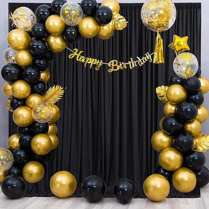 16 x 10ft Black Backdrop Curtains Photo Background Curtains 4 Panels (10'L x 4'W Each) with Rod Pocket, Wrinkle-Free Polyester Backdrop Drapes for Father's Day Party Birthday Prom Haunted House RIP