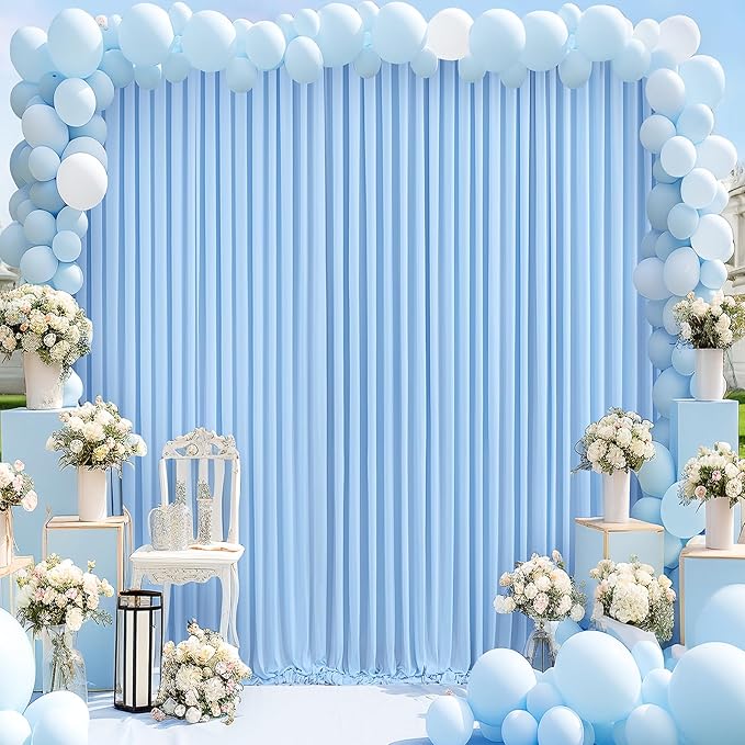 10 Panels Baby Blue Backdrop Curtain for Baby Shower Parties Wrinkle Free Light Blue Curtains Backdrop Drapes Fabric Decoration for Birthday Party Photography 50ft x 10ft