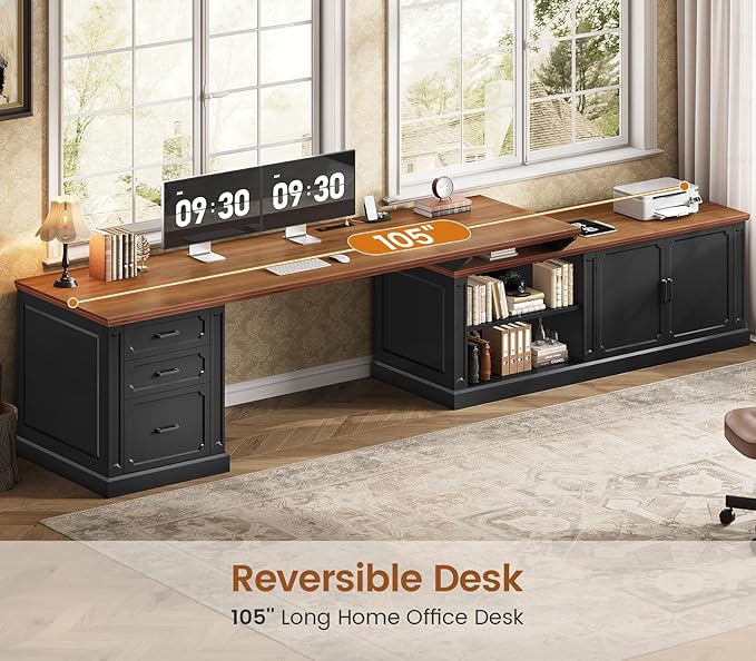SEDETA Farmhouse L Shaped Desk with Drawers, 70.9" Home Office Desk with Storage Cabinet and Storage Shelves, L Shaped Computer Desk with Power Outlet，Black