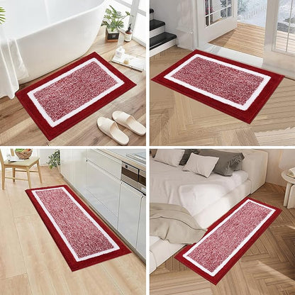 Pauwer 3 Piece Bath Mat Set Bathroom Rugs, Non Slip Plush Bathroom Mats, Absorbent Shaggy Bath Rug Set with U-Shaped Contour Toilet Mat for Bathroom Bedroom Living Room, Red
