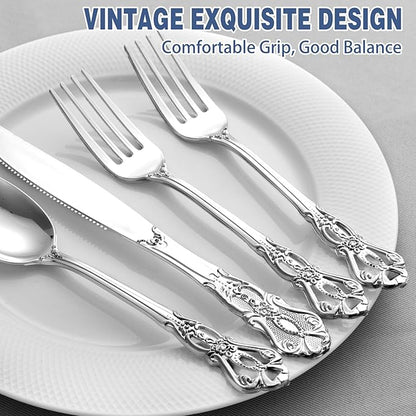 90PCS Silver Plastic Silverware - Heavy Duty Silver Disposable Cutley - Fancy Plastic Utensils Flatware Include 30 Forks, 30 Spoons, 30 Knives for Catering, Parties, Dinners, Weddings