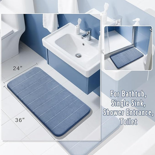 Yimobra Large Bath Mat 36"x24", Super Soft Quick Dry Memory Foam Bathroom Rug, Water Absorbent, Non Slip Backing Machine Washable for Tub Shower, Thick Comfort Support, Denim Blue